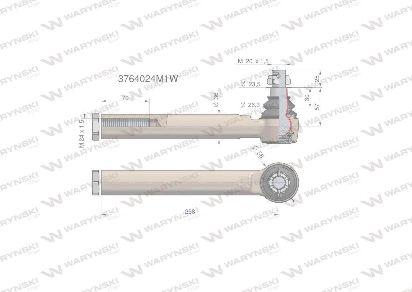 Przegub kierowniczy 258mm- M24x1,5 3764024M1 WARYŃSKI 3764024M1W - zdjęcie 4