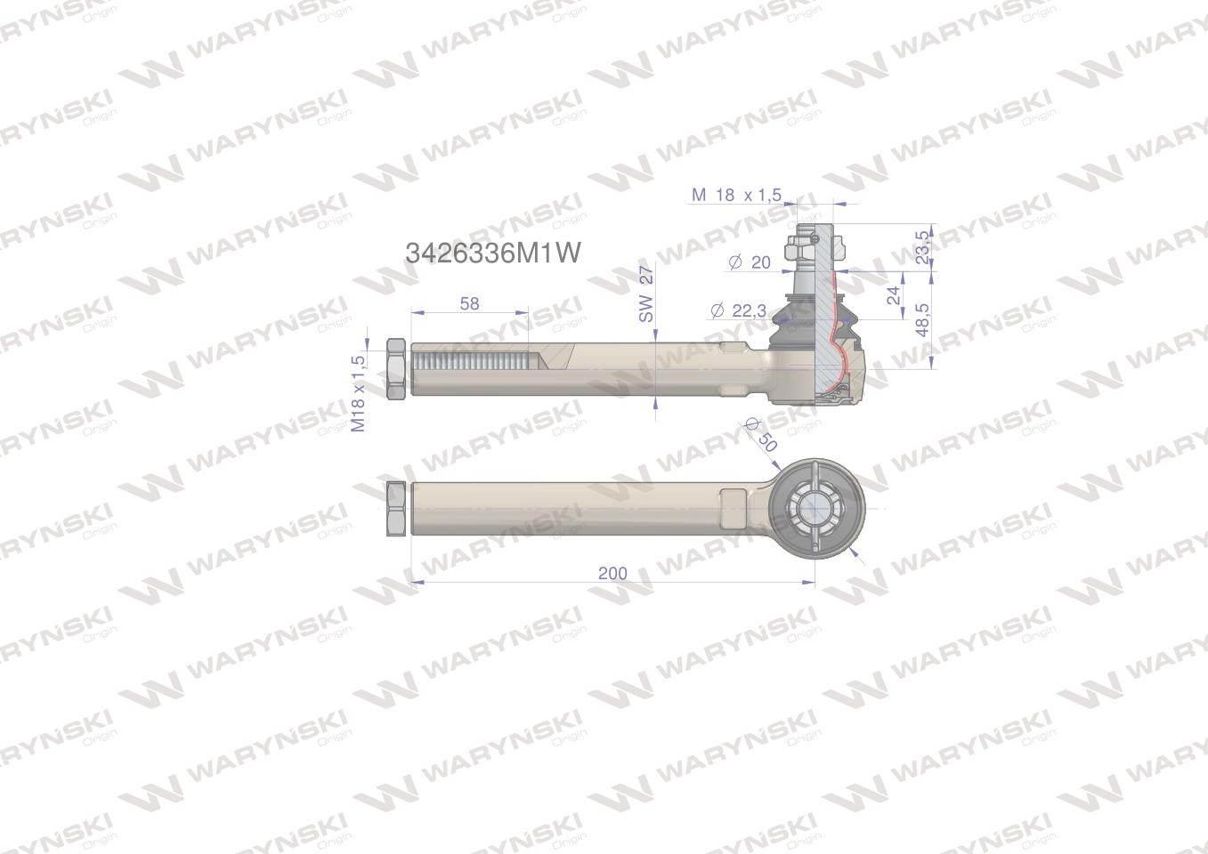 Przegub kierowniczy 200mm- M18x1,5 3426336M1 WARYŃSKI 3426336M1W - zdjęcie 2