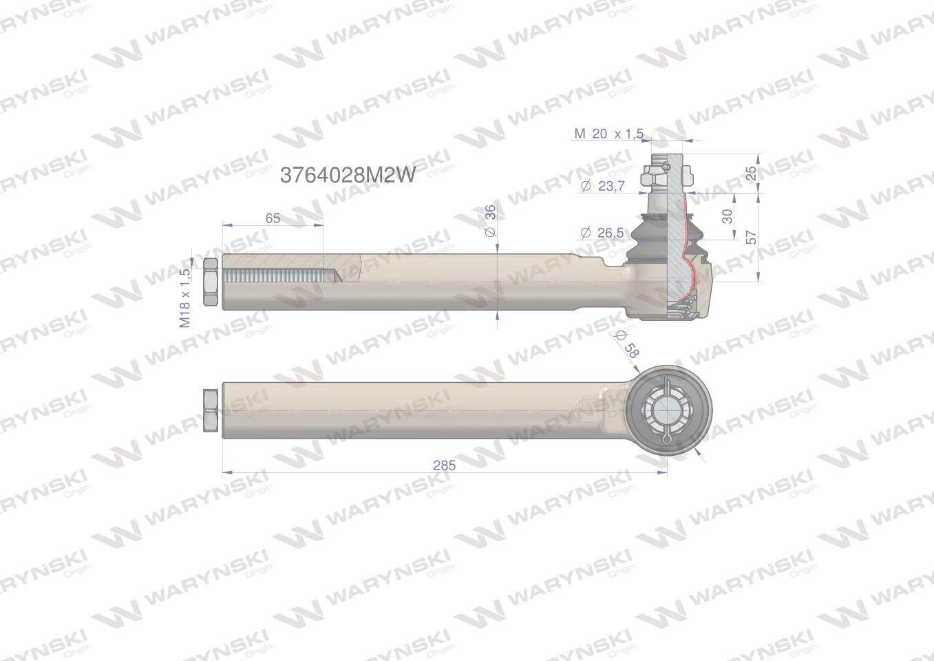 Przegub kierowniczy 285mm- M18x1,5 3764028M2 WARYŃSKI 3764028M2W - zdjęcie 2