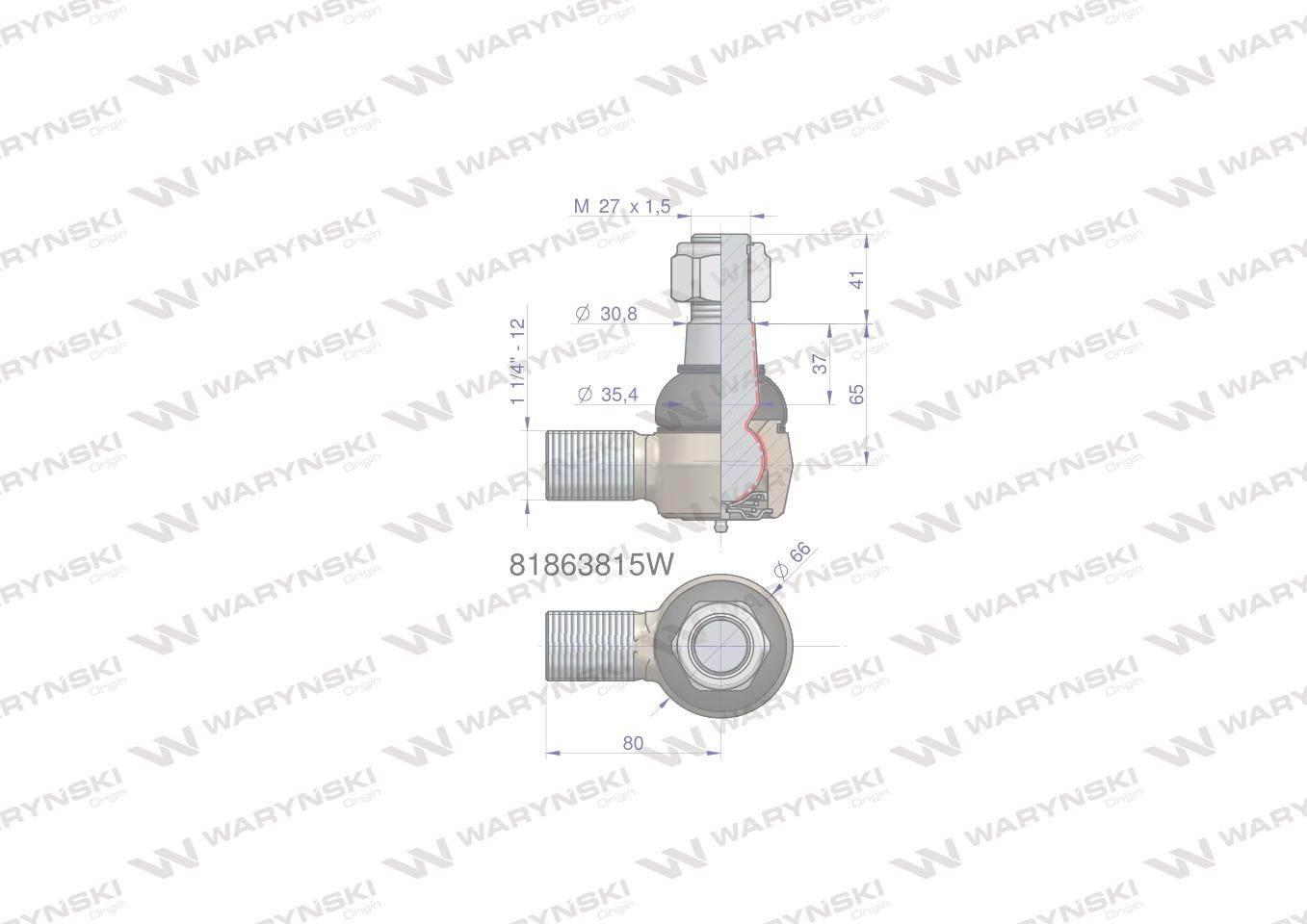 Przegub kierowniczy 80mm- M1 1/4-12 81863815 WARYŃSKI 81863815W - zdjęcie 2