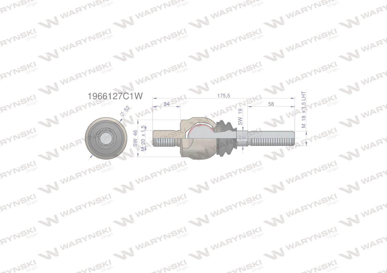 Przegub kierowniczy 175,5mm- M20x1,5; M18x1,5L 1966127C1 WARYŃSKI - zdjęcie 2