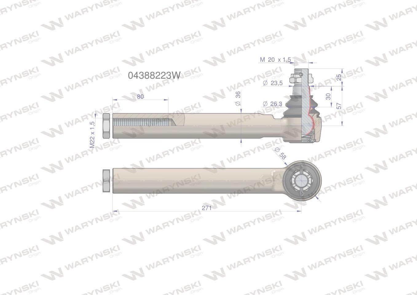 Przegub kierowniczy 271mm- M22x1,5 04388223 WARYŃSKI 04388223W - zdjęcie 4
