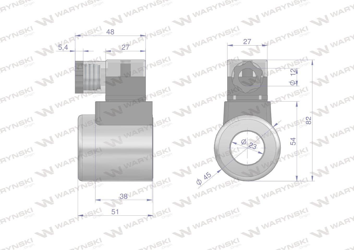 Cewka dzielnika elektrozaworu W-E38DVS6/2. W-E12DVS6/2 12V DC 30W Waryński - zdjęcie 3