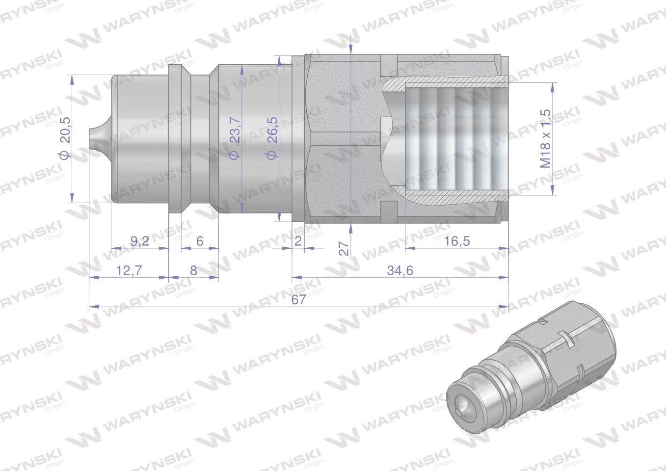 Szybkozłącze hydrauliczne wtyczka M18x1.5 gwint wewnętrzny EURO (ISO 7241-A - zdjęcie 2