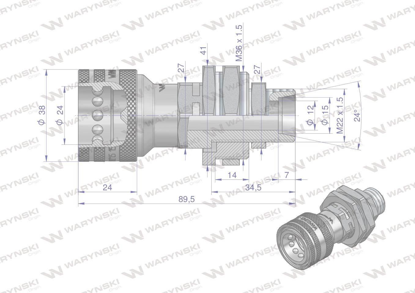 Szybkozłącze hydrauliczne gniazdo long M22x1.5 gwint zewnętrzny EURO (Adapt - zdjęcie 3