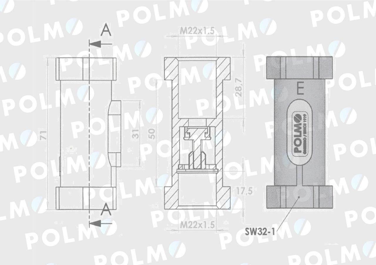 Zawór zwrotny odcinający prosty 22x1.5 gwint wewnętrzny max ciśnienie 22MPa - zdjęcie 2