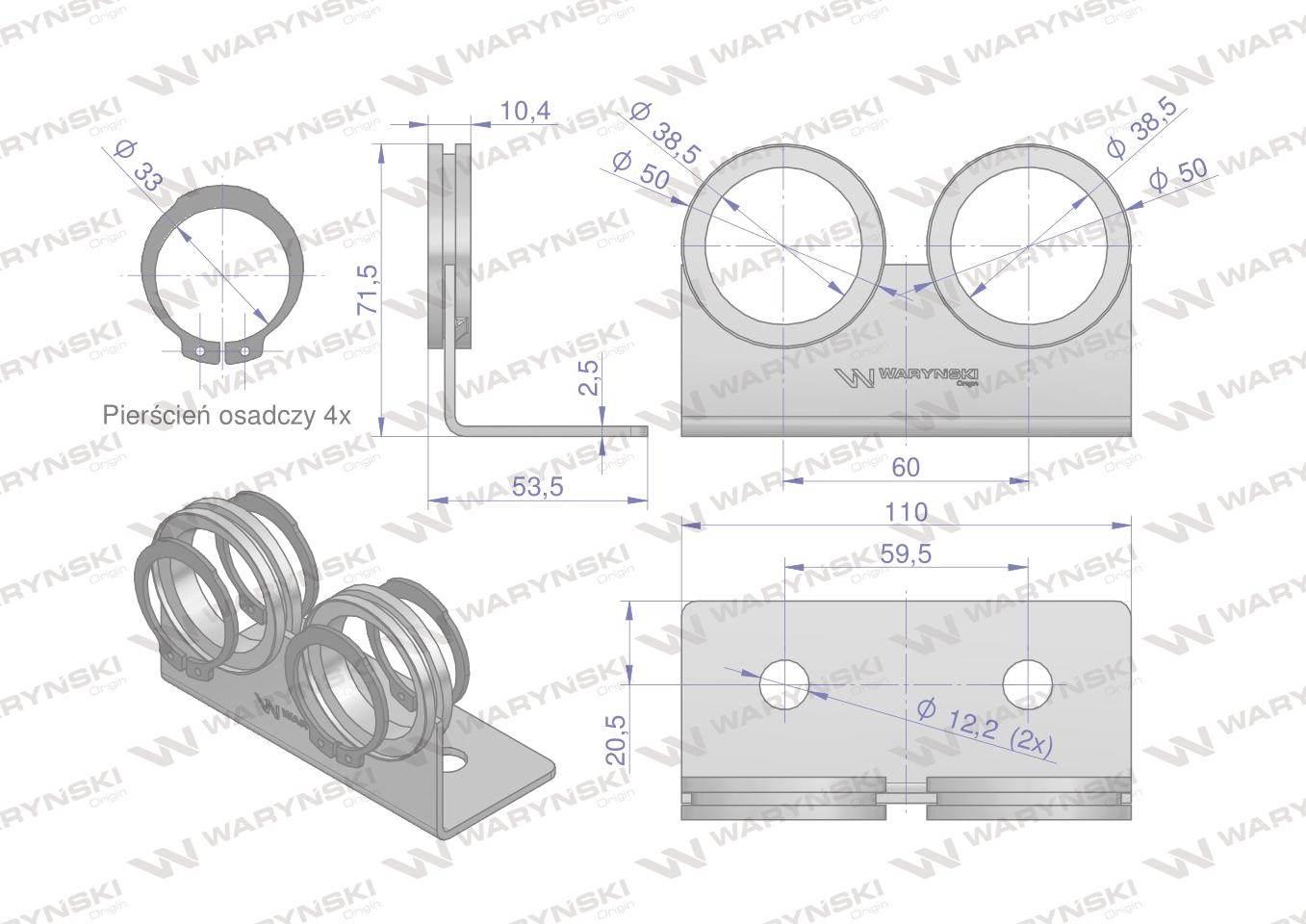 Uchwyt podwójny z pierścieniami segera dla szybkozłączy EURO Push-Pull Wary - zdjęcie 2