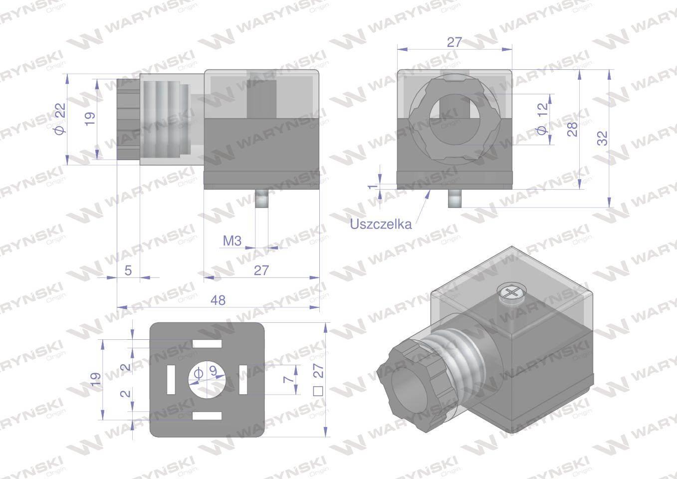 Wtyczka elektryczna W-WTYKVDC 12V 24V (SP666) do zasilania cewek elektromag - zdjęcie 2