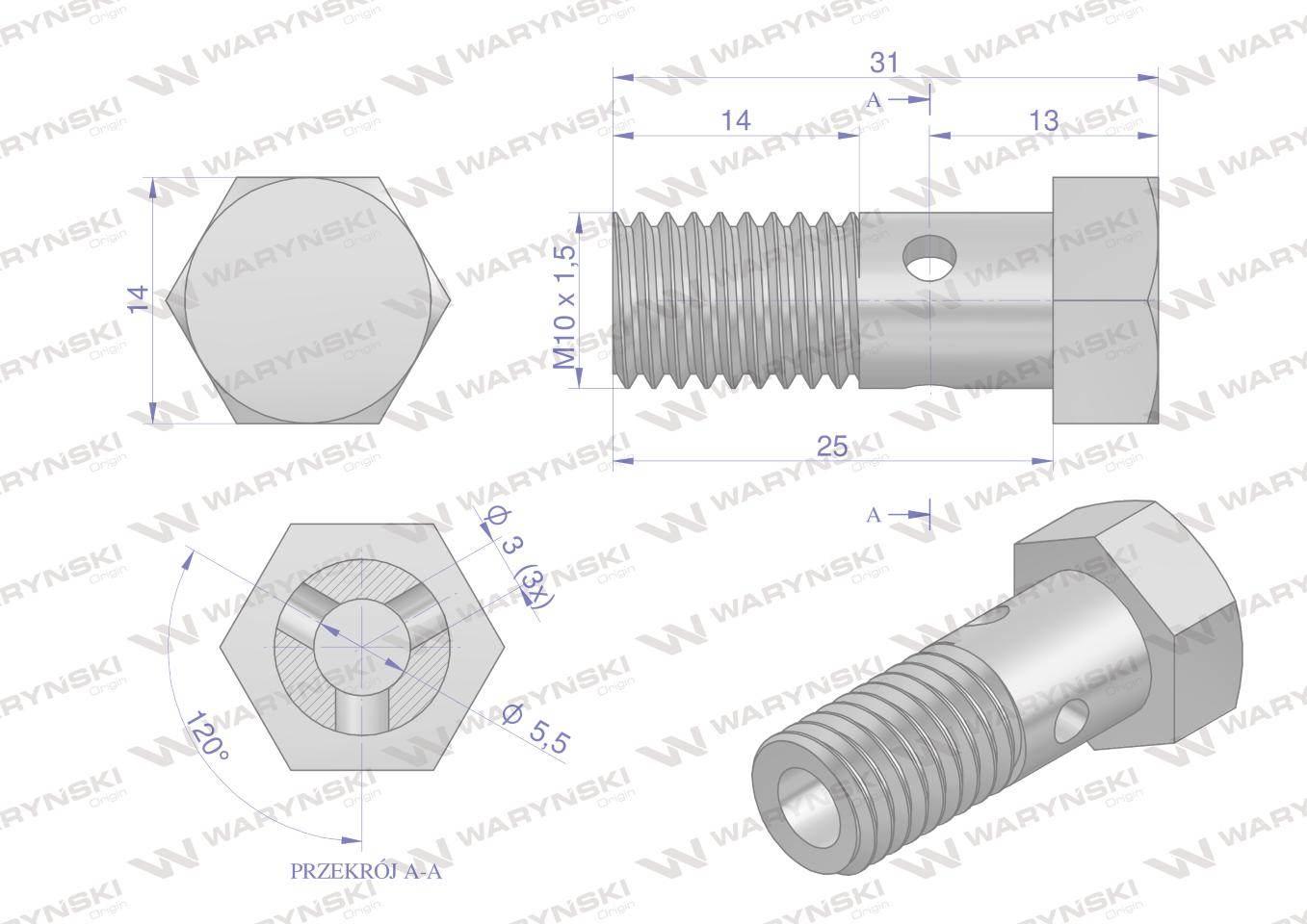 Śruba oczkowa przelewowa metryczna M10x1.5 Waryński 10szt W-SO-M10X1.5 - zdjęcie 5