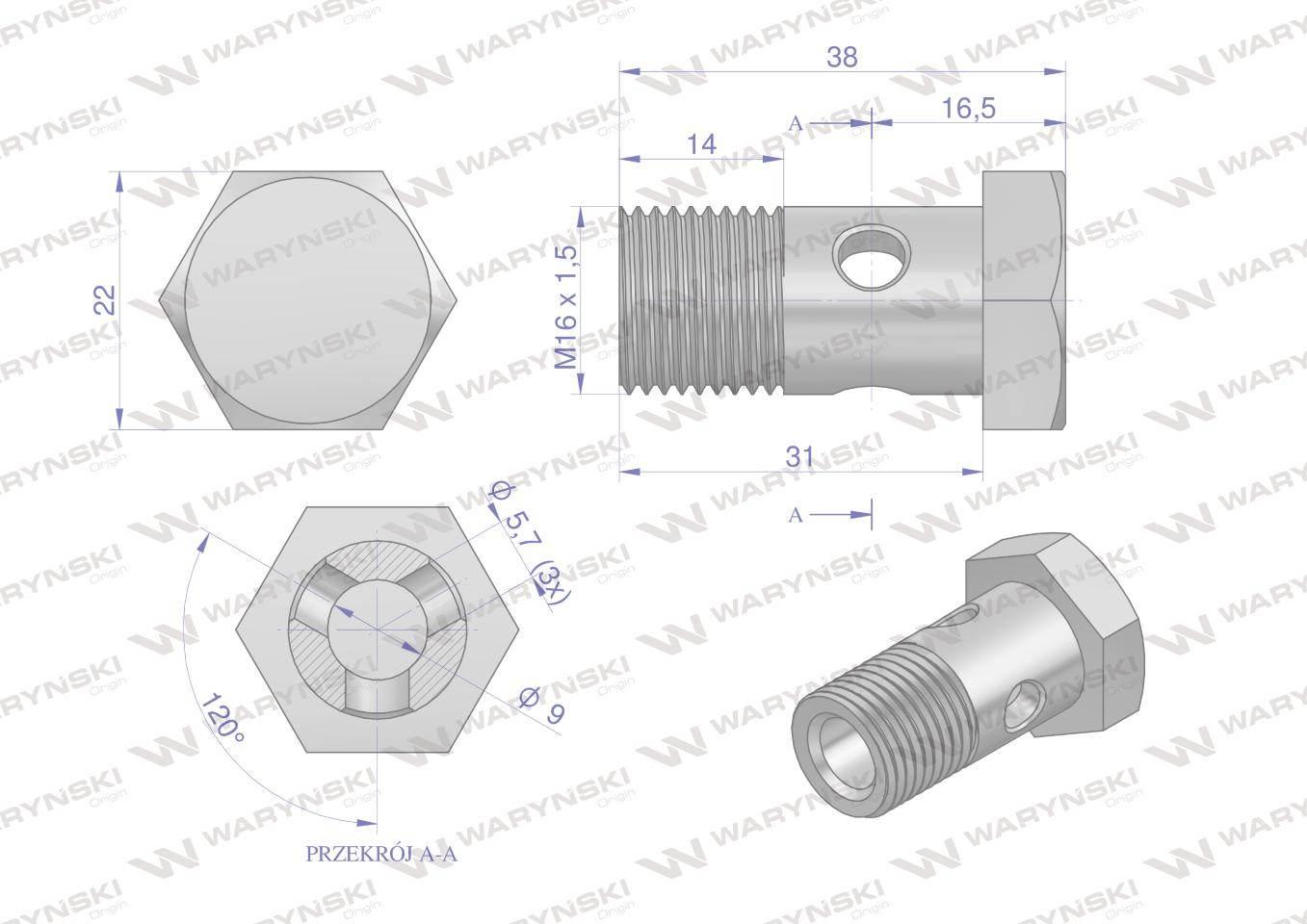 Śruba oczkowa przelewowa metryczna M16x1.5 Waryński 10szt W-SO-M16X1.5 - zdjęcie 5