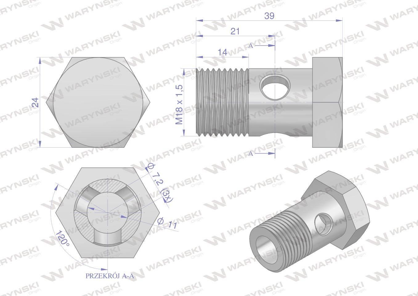 Śruba oczkowa przelewowa metryczna M18x1.5 Waryński 10szt W-SO-M18X1.5 - zdjęcie 5