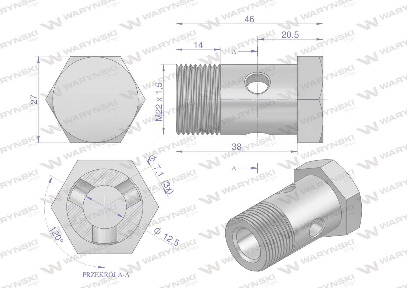 Śruba oczkowa przelewowa metryczna M22x1.5 Waryński 10szt W-SO-M22X1.5 - zdjęcie 5