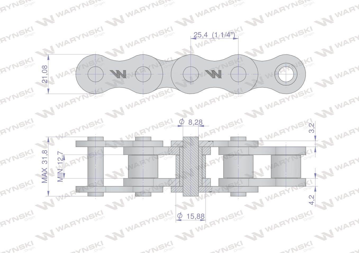 Łańcuch rolkowy 16BX-101PZ+ogn zastosowanie Prasa Zwijka Sipma 5279000102 W - zdjęcie 2