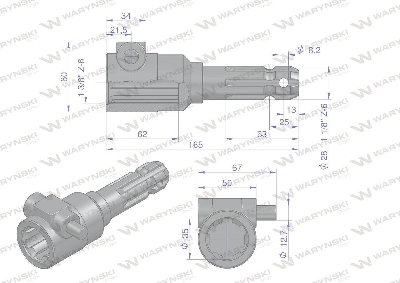 Redukcja adapter na trzpień 1 3/8" 6 wpustów na wałek 1 1/8" 6 wpustów WARY - zdjęcie 4
