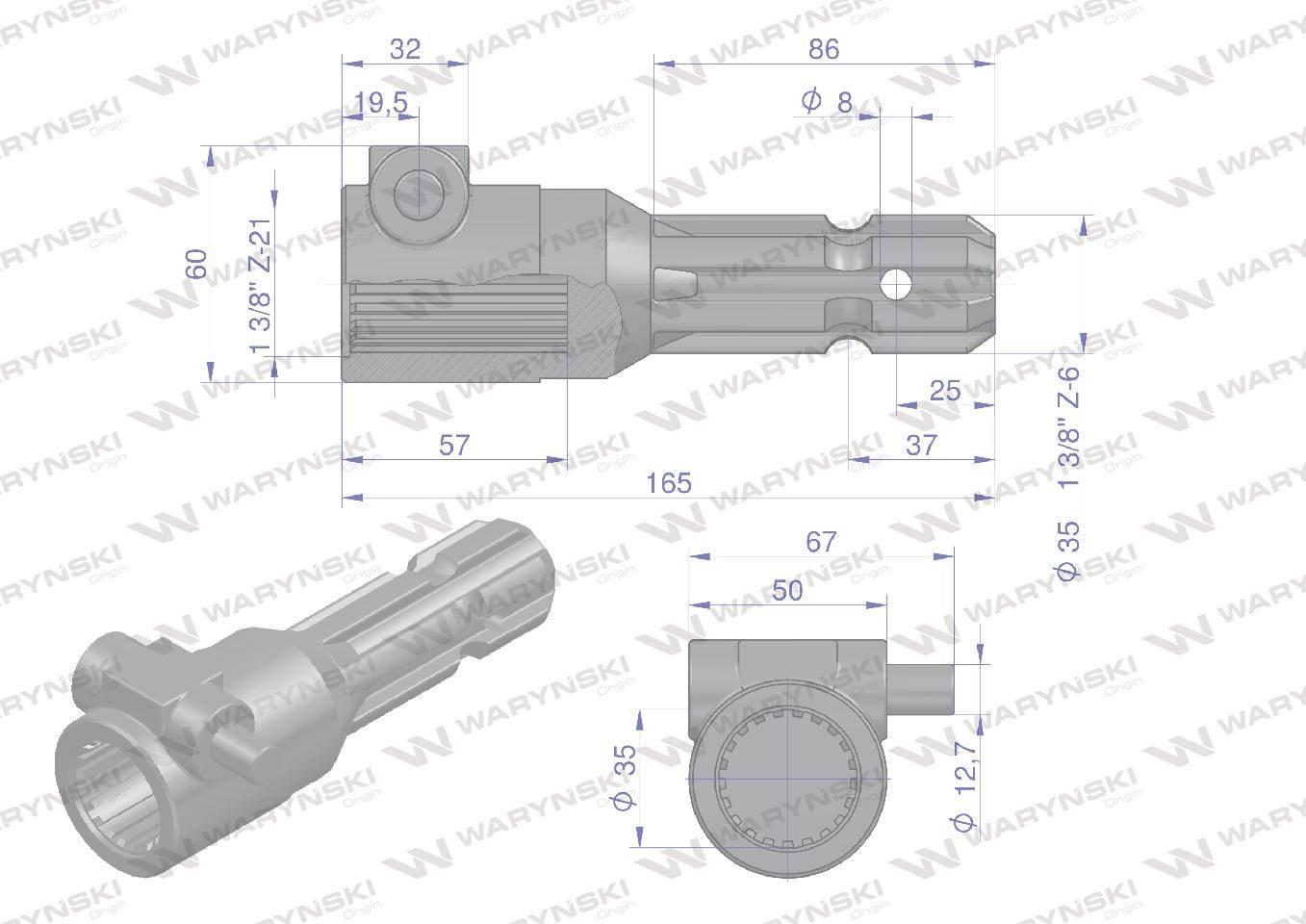 Redukcja adapter na trzpień 1 3/8" 21 wpustów na wałek 1 3/8" 6 wpustów WAR - zdjęcie 4