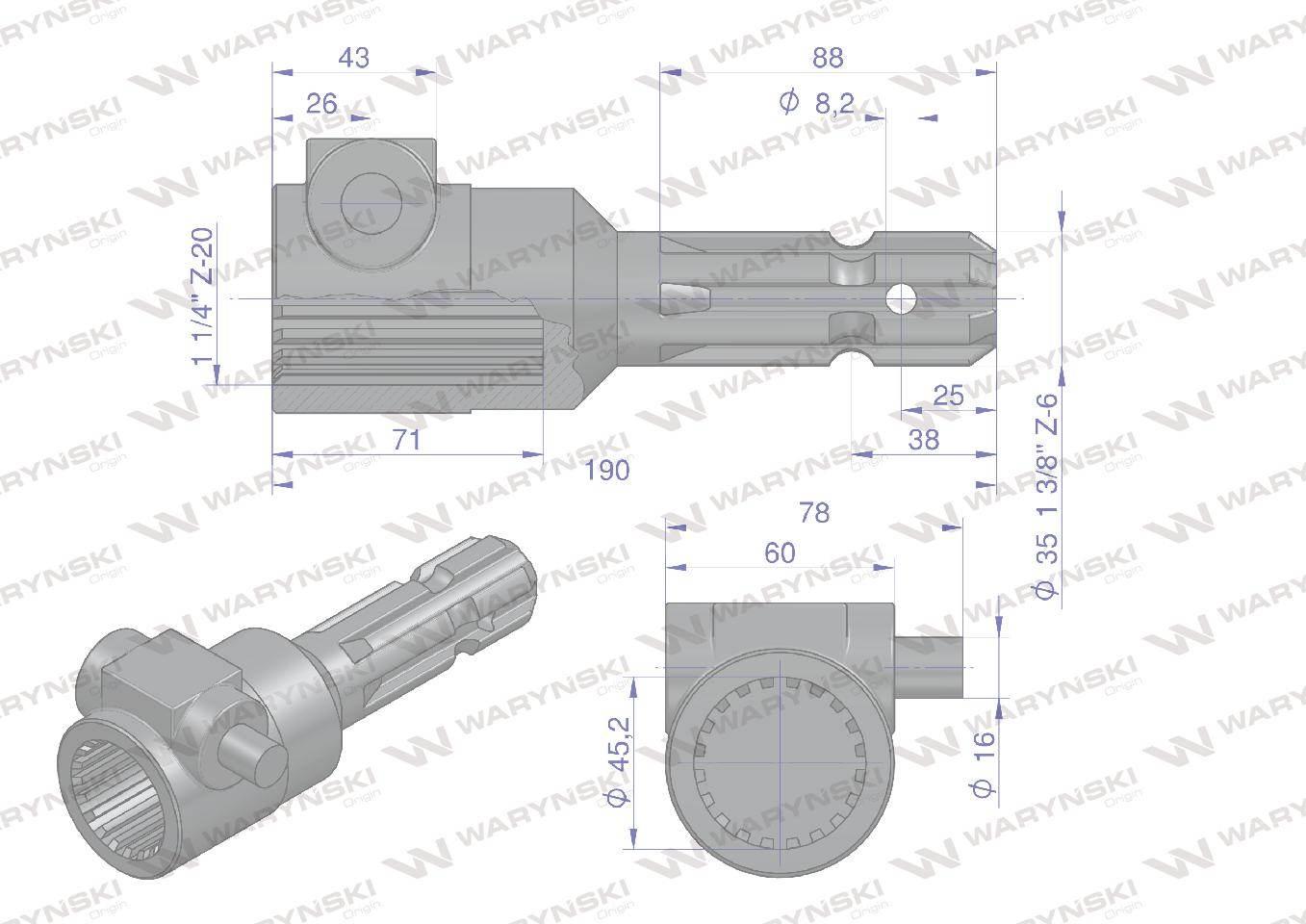 Redukcja adapter na trzpień 1 3/4" 20 wpustów na wałek 1 3/8" 6 wpustów WAR - zdjęcie 4