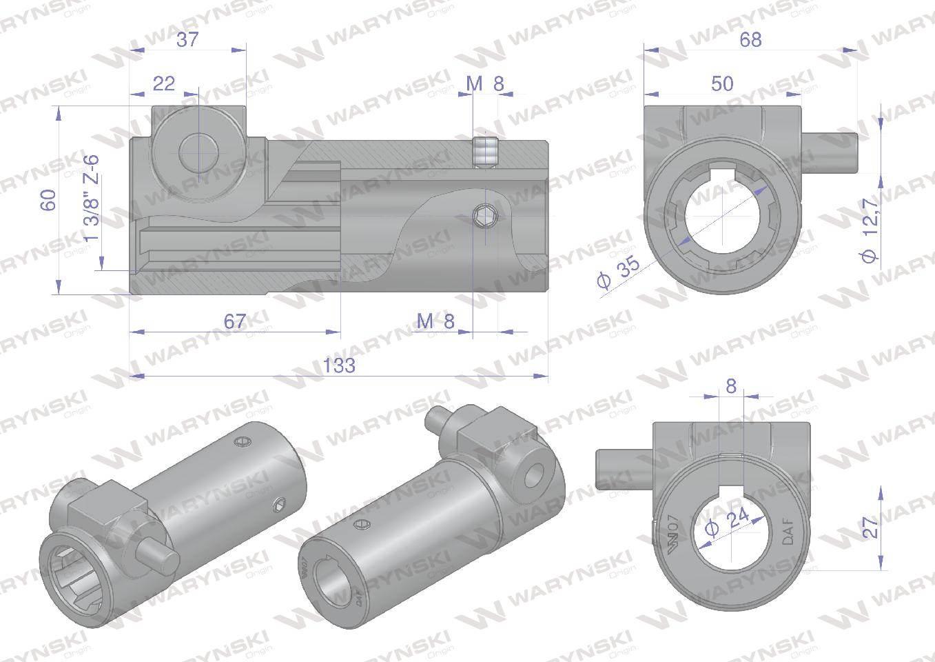 Redukcja adapter na trzpień 1 3/8" 6 wpustów na otwór wew.- 24 mm WARYŃSKI - zdjęcie 4