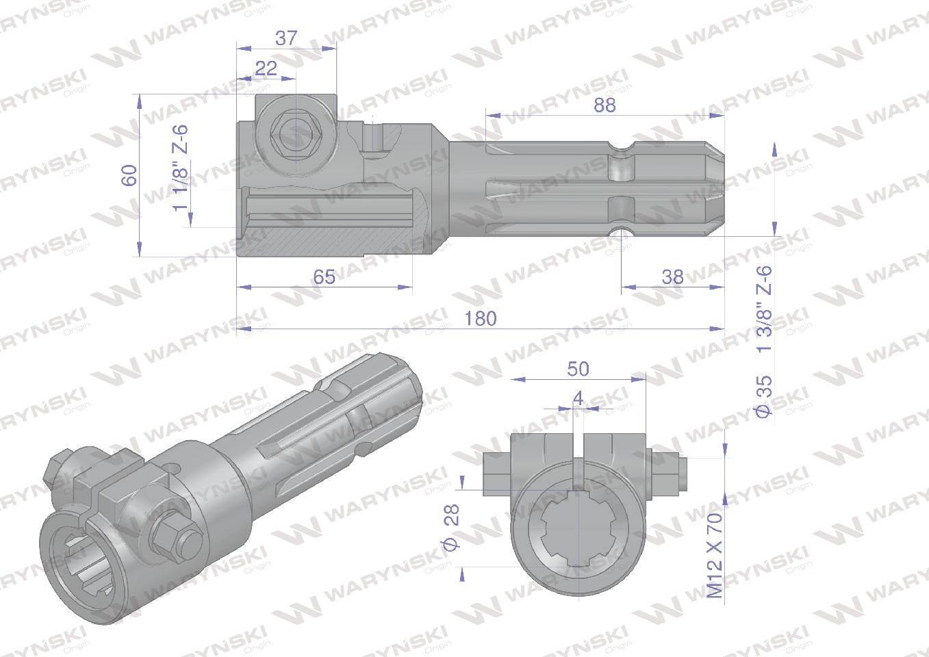 Redukcja adapter na śrubę 1 1/8" 6 wpustów na wałek 1 3/8" 6 wpustów WARYŃS - zdjęcie 4