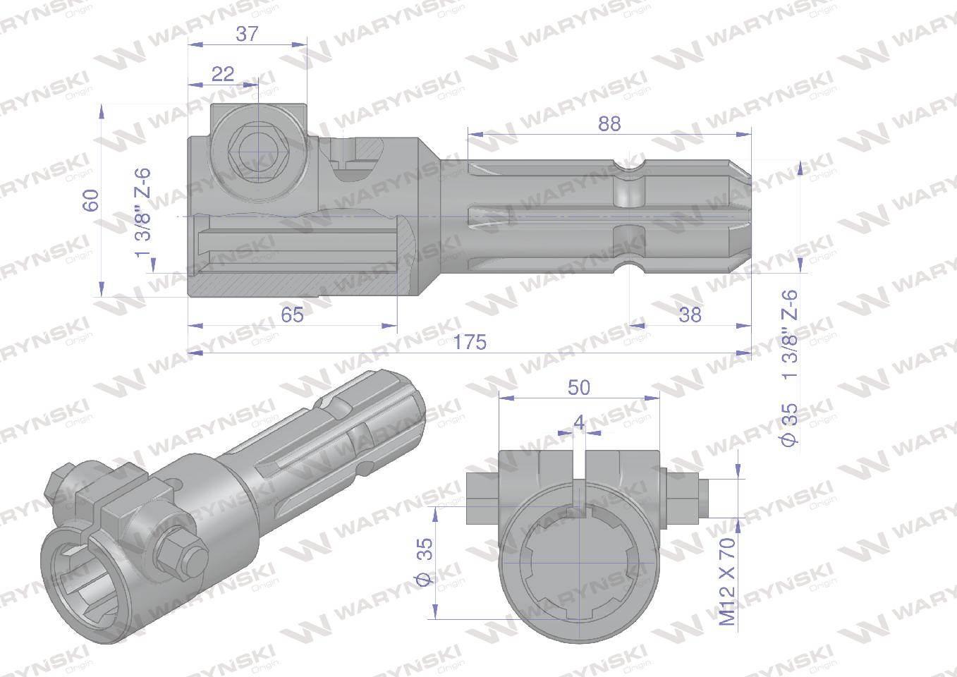 Redukcja adapter na śrubę 1 3/8" 6 wpustów na wałek 1 3/8" 6 wpustów WARYŃS - zdjęcie 4