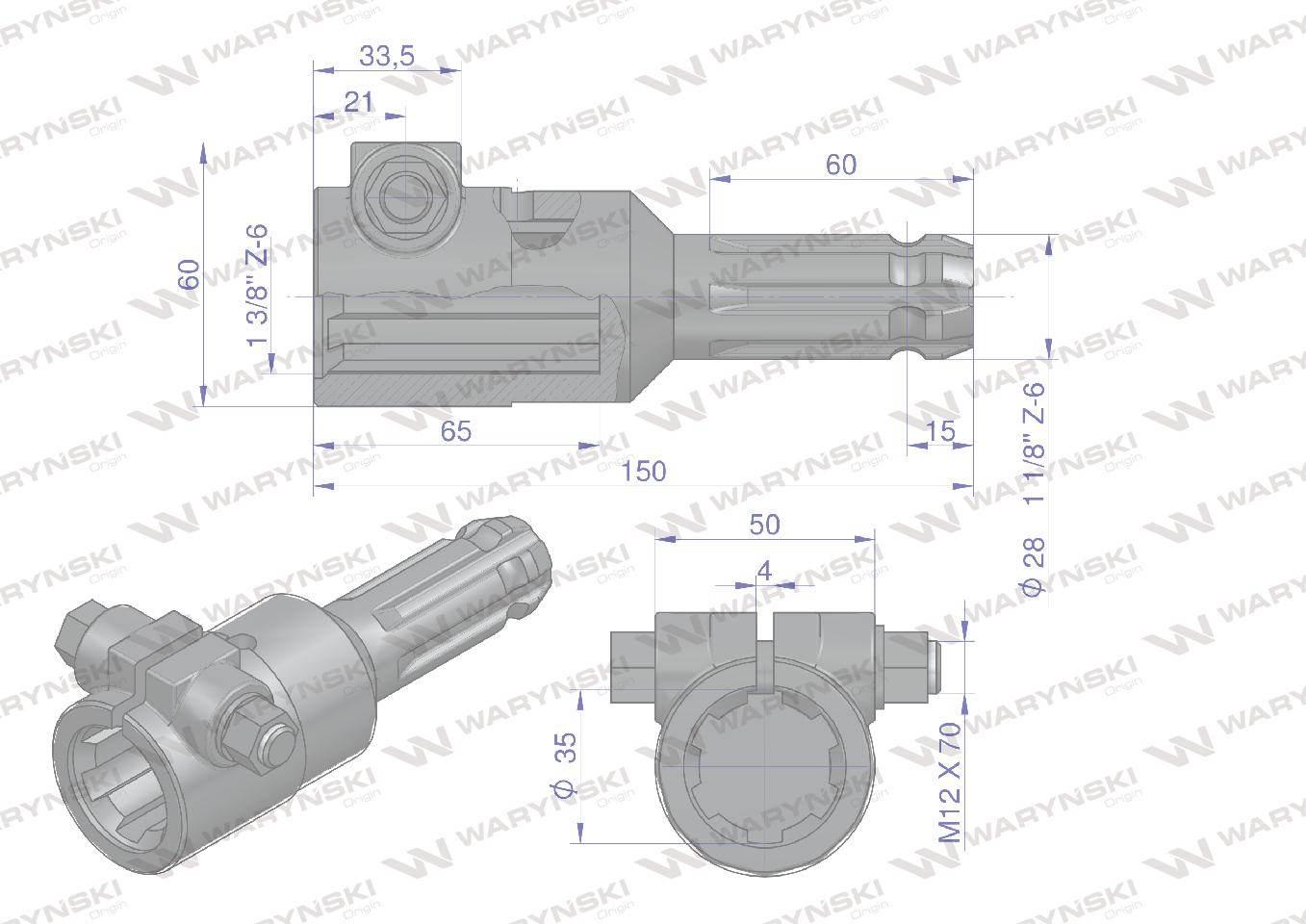 Redukcja adapter na śrubę 1 3/8" 6 wpustów na wałek 1 1/8" 6 wpustów WARYŃS - zdjęcie 4