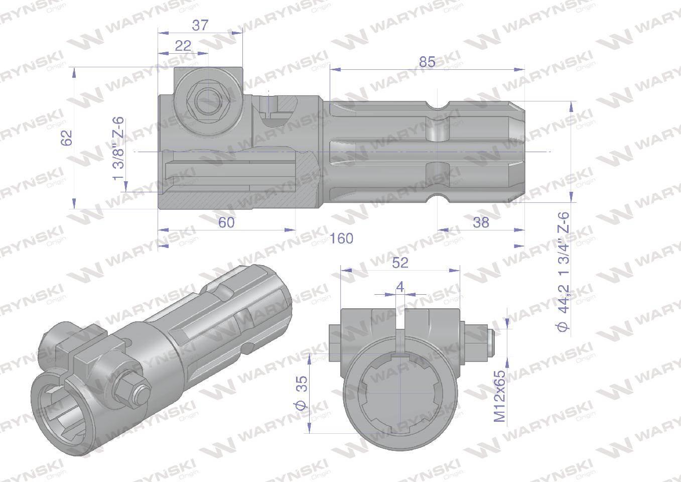 Redukcja adapter na śrubę 1 3/8" 6 wpustów na wałek 1 3/4" 6 wpustów WARYŃS - zdjęcie 4