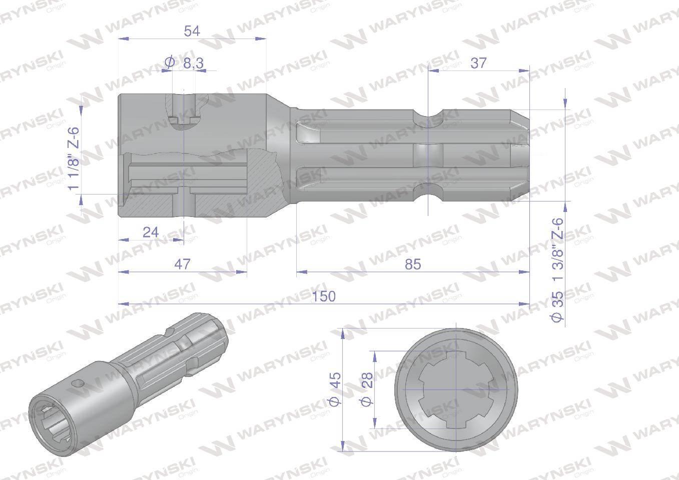 Redukcja adapter z otworem zabezpieczającym 1 1/8" 6 wpustów na wałek 1 3/8 - zdjęcie 4
