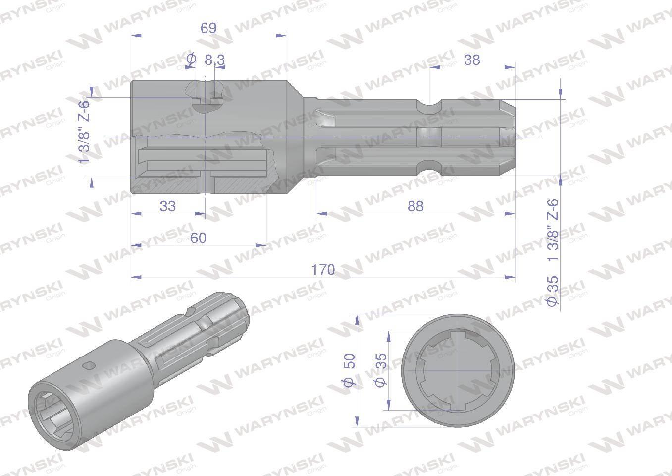 Redukcja adapter z otworem zabezpieczającym 1 3/8" 6 wpustów na wałek 1 3/8 - zdjęcie 4