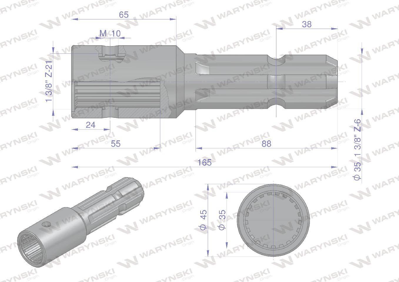 Redukcja adapter z otworem zabezpieczającym 1 3/8" 21 wpustów na wałek 1 3/ - zdjęcie 4