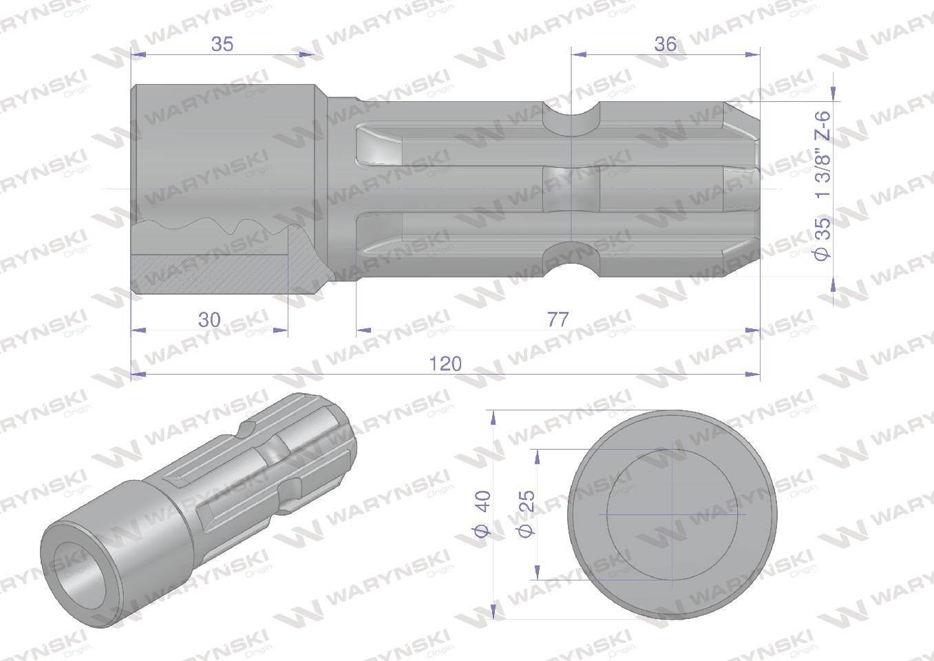 Redukcja adapter otwór wew. Q 25 mm na wałek 1 3/8" 6 wpustów WARYŃSKI - zdjęcie 4