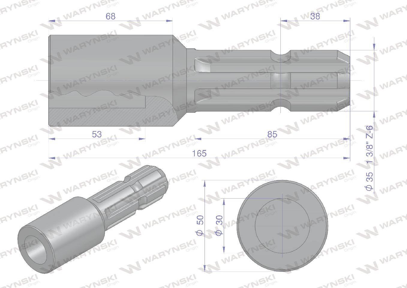 Redukcja adapter otwór wew. Q 30 mm na wałek 1 3/8" 6 wpustów WARYŃSKI - zdjęcie 4