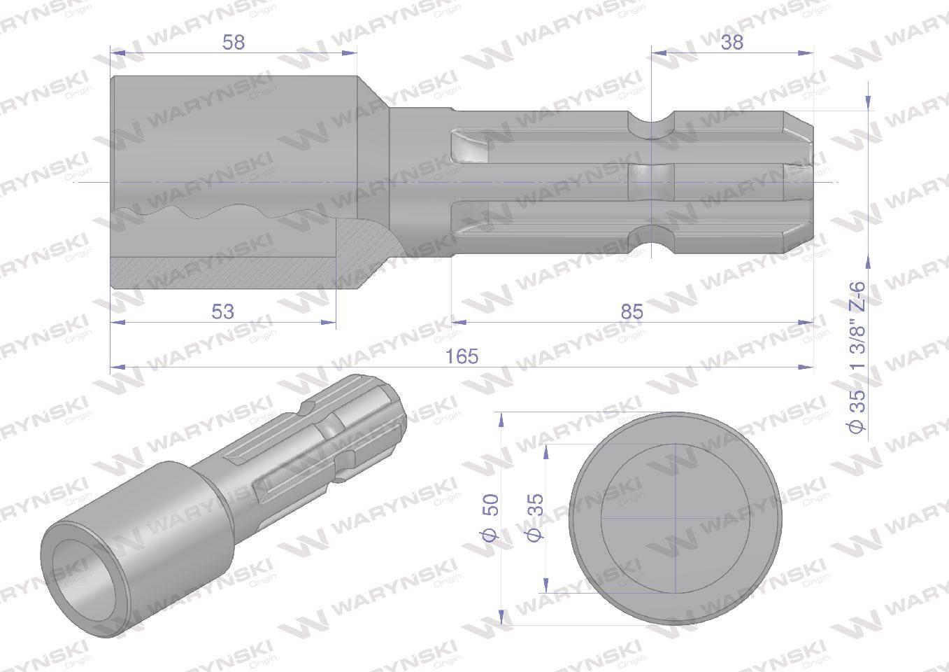 Redukcja adapter otwór wew. Q 35 mm na wałek 1 3/8" 6 wpustów WARYŃSKI - zdjęcie 4