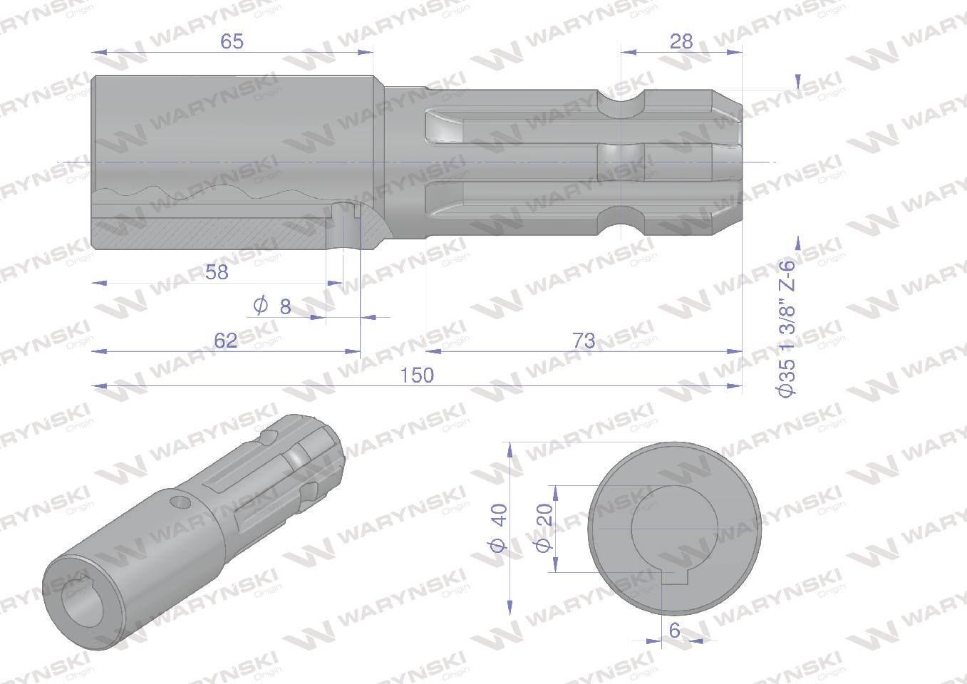 Redukcja adapter na wpust otwór wew. Q 20 mm na wałek 1 3/8" 6 wpustów WARY - zdjęcie 4