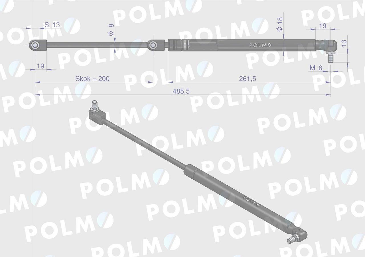 Siłownik szyby tylnej L max. 485,5mm 47108190P NEW HOLLAND STEYR POLMO - zdjęcie 2
