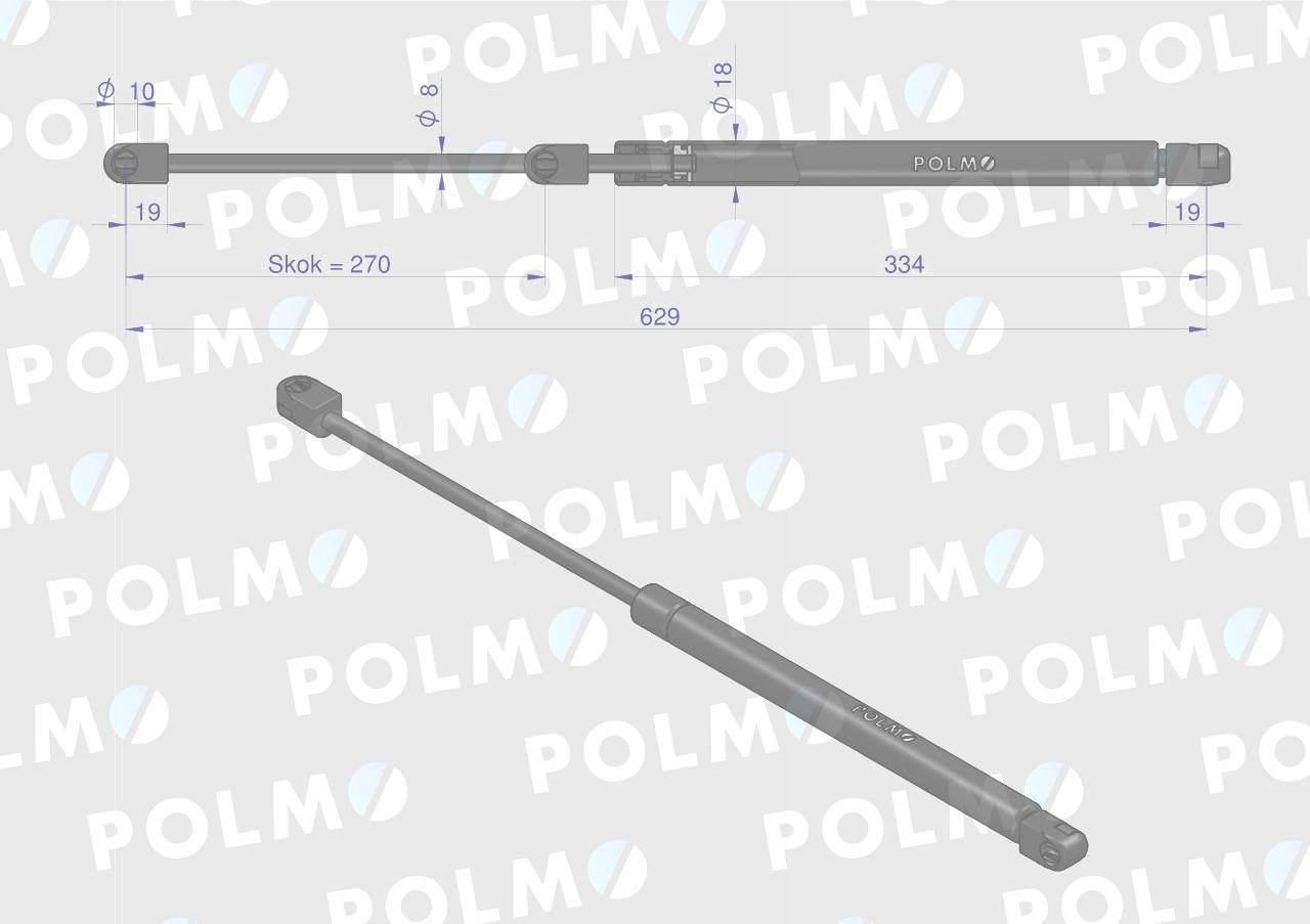 Siłownik szyby przedniej L max. 629mm 770004706000P RENAULT POLMO - zdjęcie 2