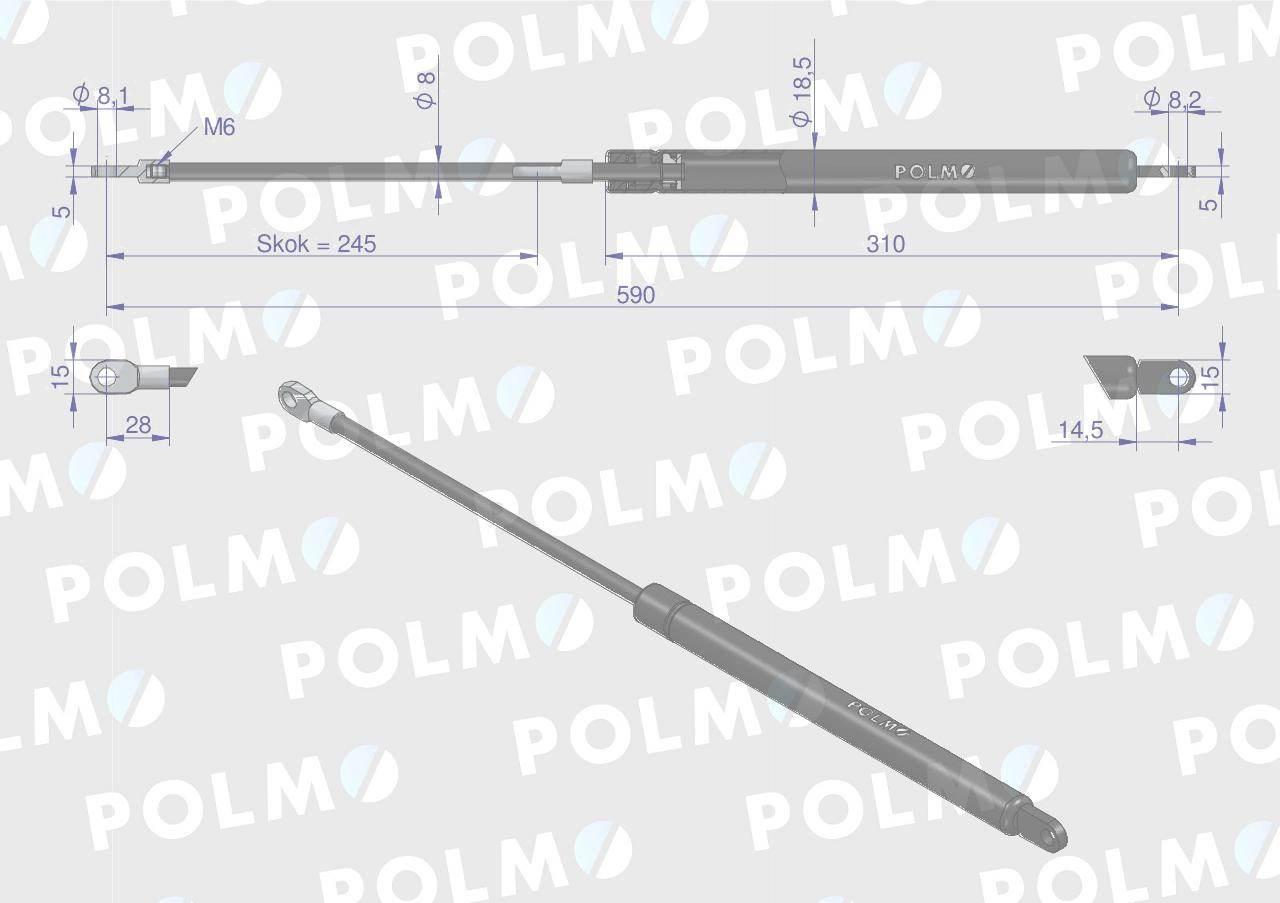 Siłownik szyby tylnej drzwi L max. 590mm 6005014318P RENAULT POLMO - zdjęcie 2