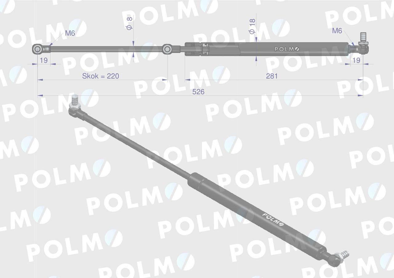 Siłownik szyby tylnej L max. 526mm 10368917P ZETOR POLMO 10368917P - zdjęcie 2