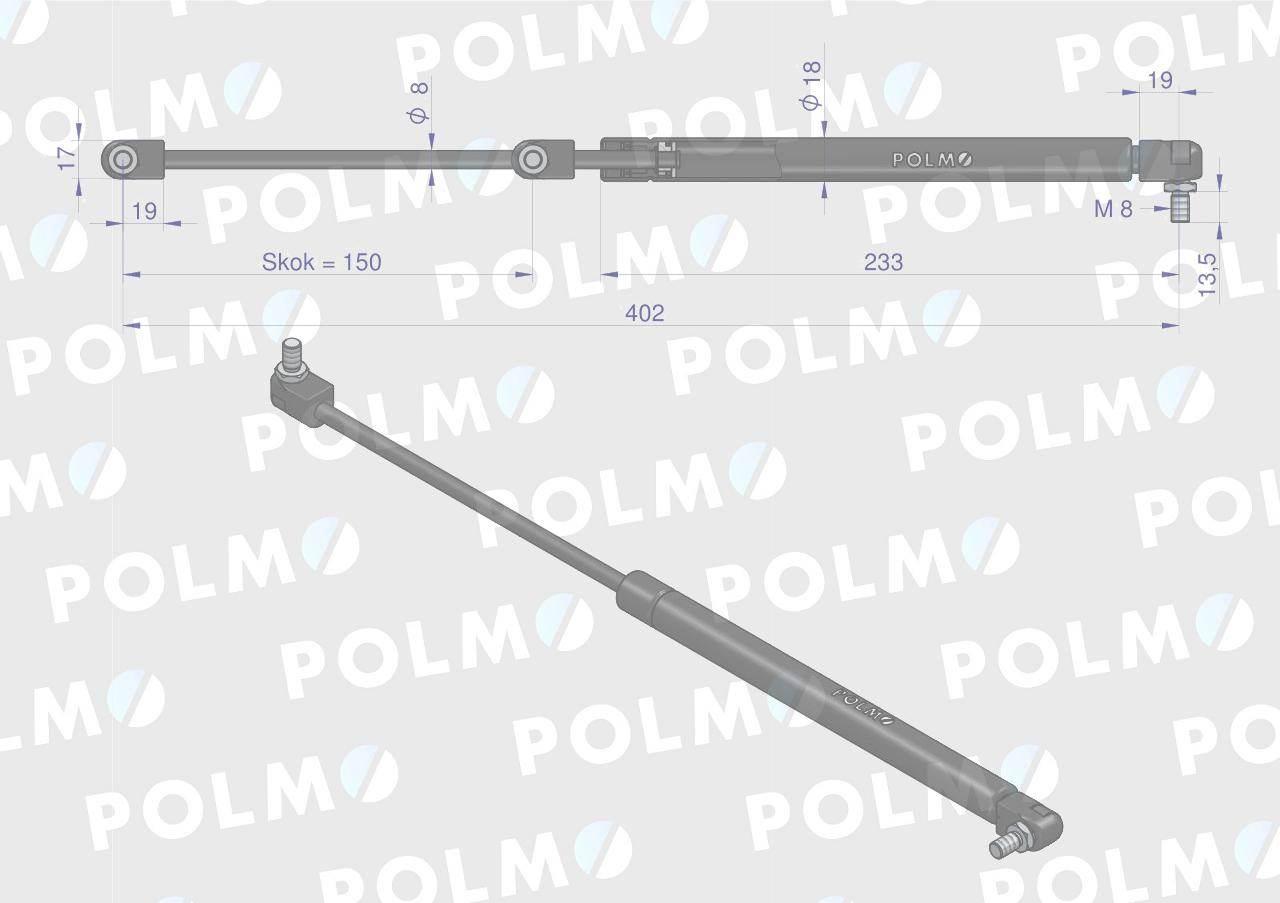 Siłownik szyby tylnej L max. 402mm 12190100P ZETOR POLMO 12190100P - zdjęcie 2