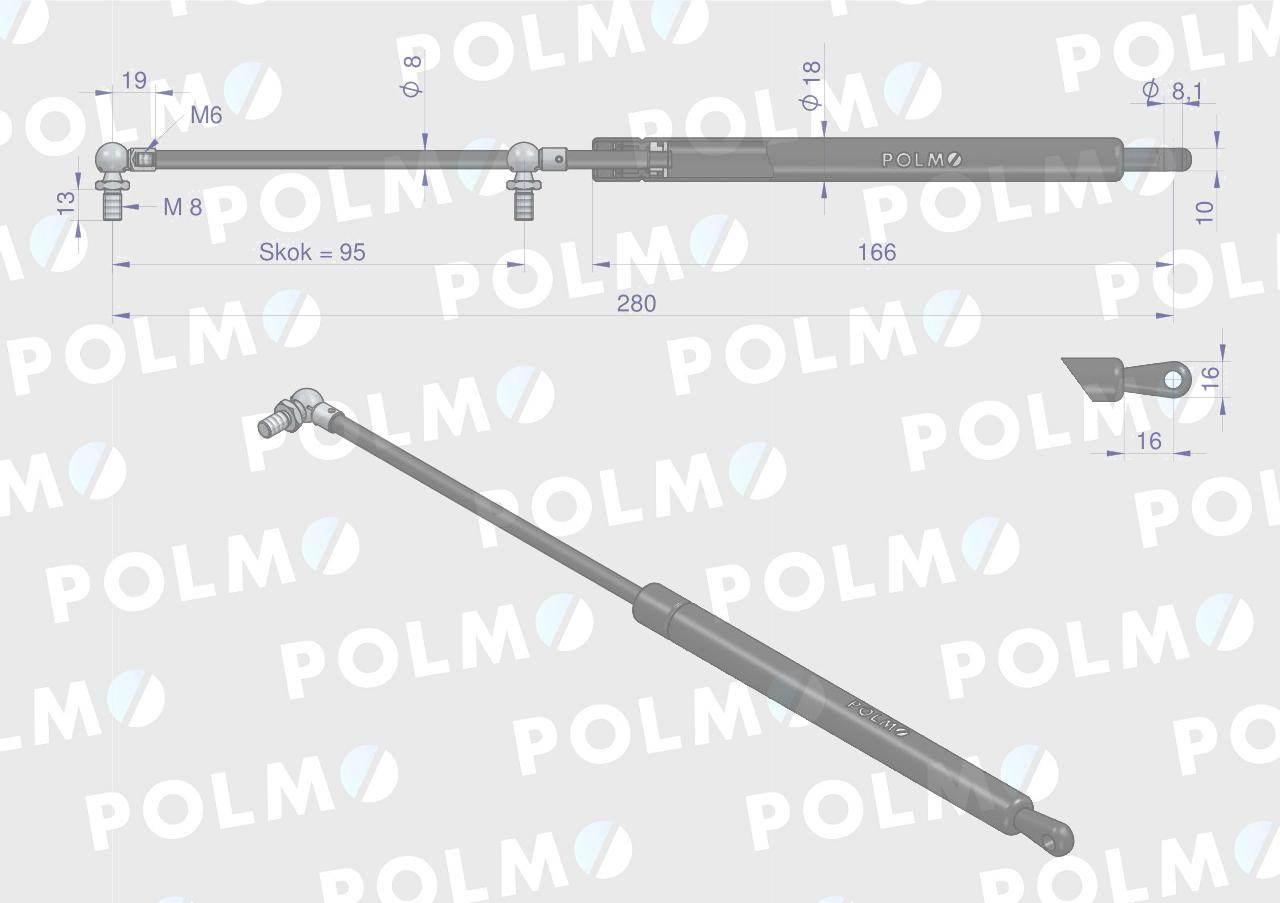 Siłownik szyby przedniej L max. 280mm 62546500P CASE IH FRITZMEIER POLMO - zdjęcie 2