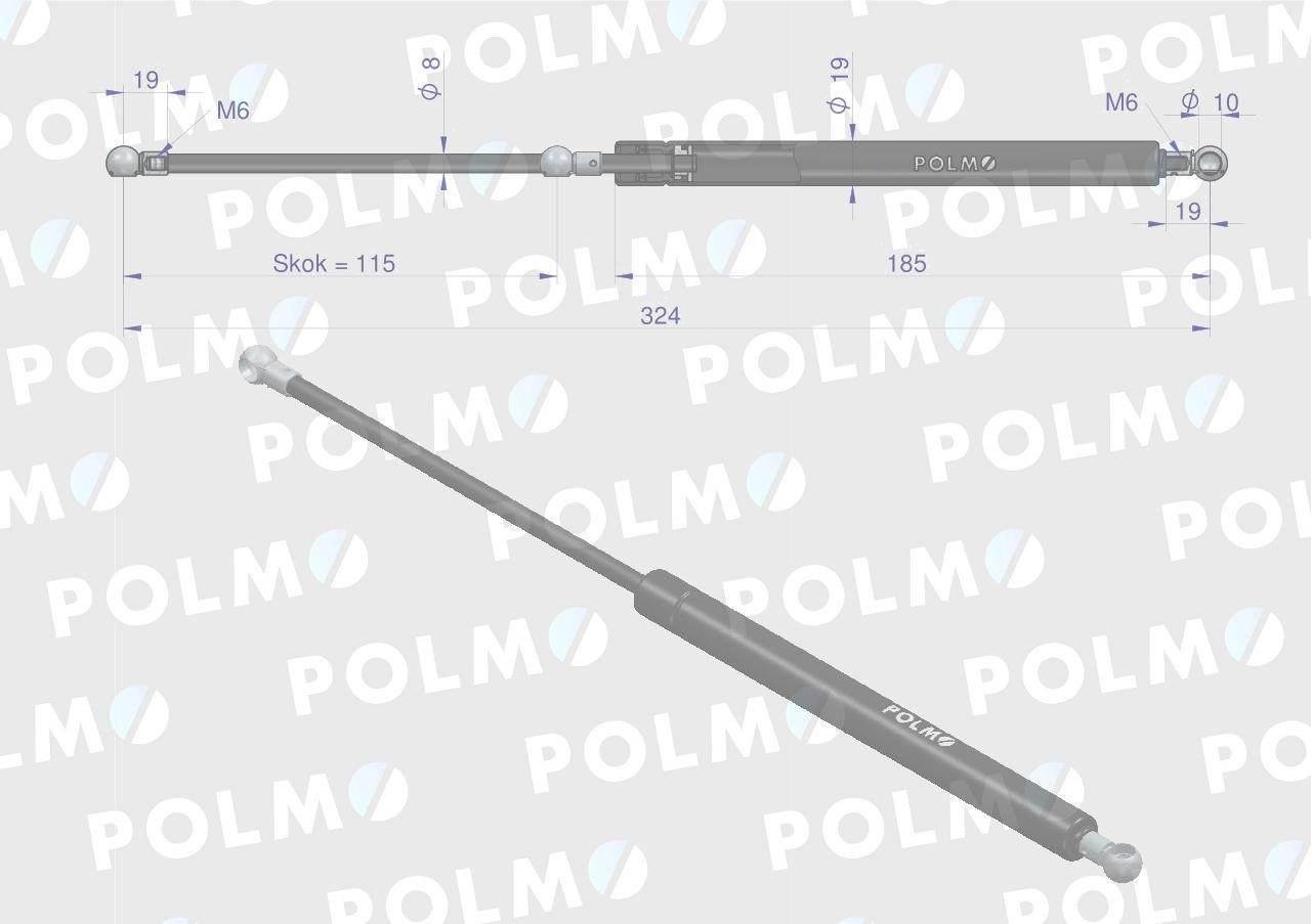 Siłownik szyby tylnej L max. 324mm 252550A2P CASE IH NEW HOLLAND POLMO - zdjęcie 2