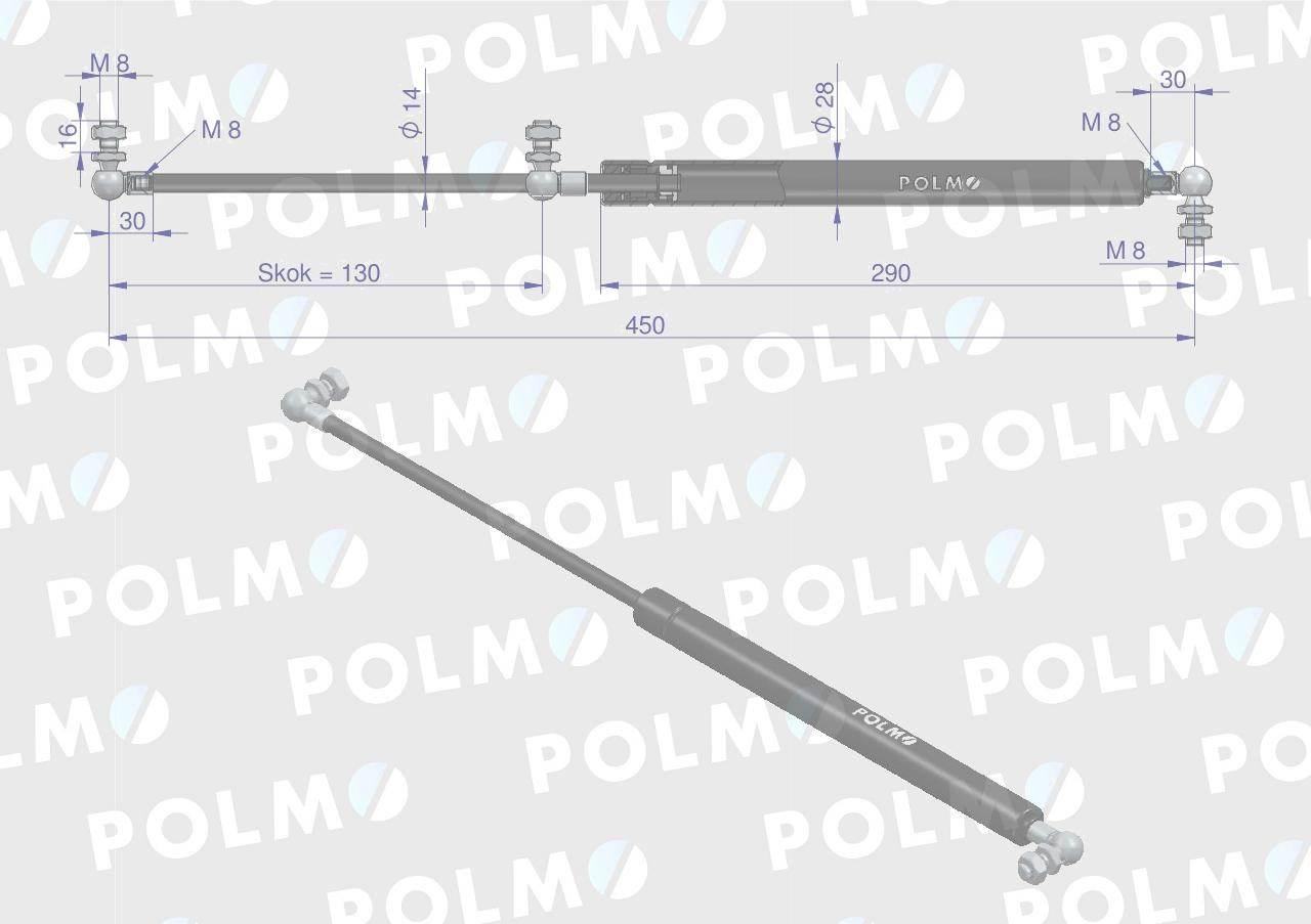 Siłownik maski silnika L max. 450mm 87480238P CASE IH NEW HOLLAND POLMO - zdjęcie 2