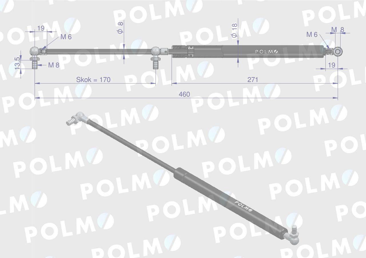 Siłownik szyby przedniej szyby tylnej 5089567P L max. 460mm CASE IH NEW HOL - zdjęcie 2