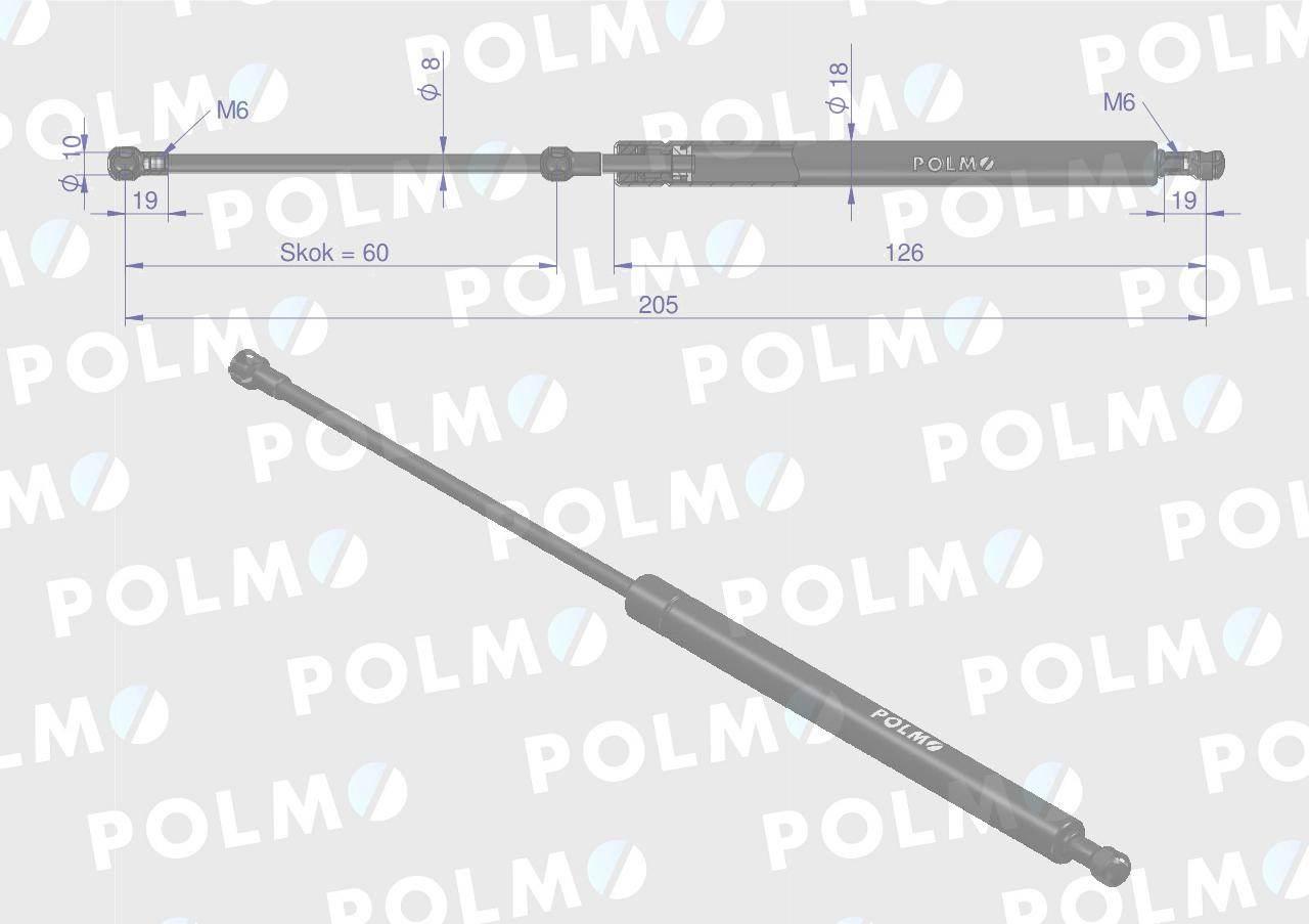 Siłownik drzwi L max. 205mm 47335077P CASE IH NEW HOLLAND STEYR POLMO - zdjęcie 2