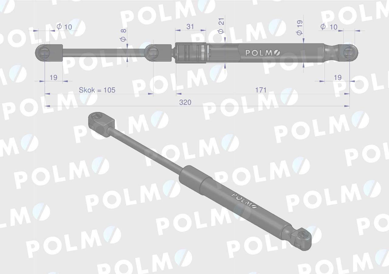 Siłownik maski silnika L max. 320mm 04416543P DEUTZ POLMO 04416543P - zdjęcie 2