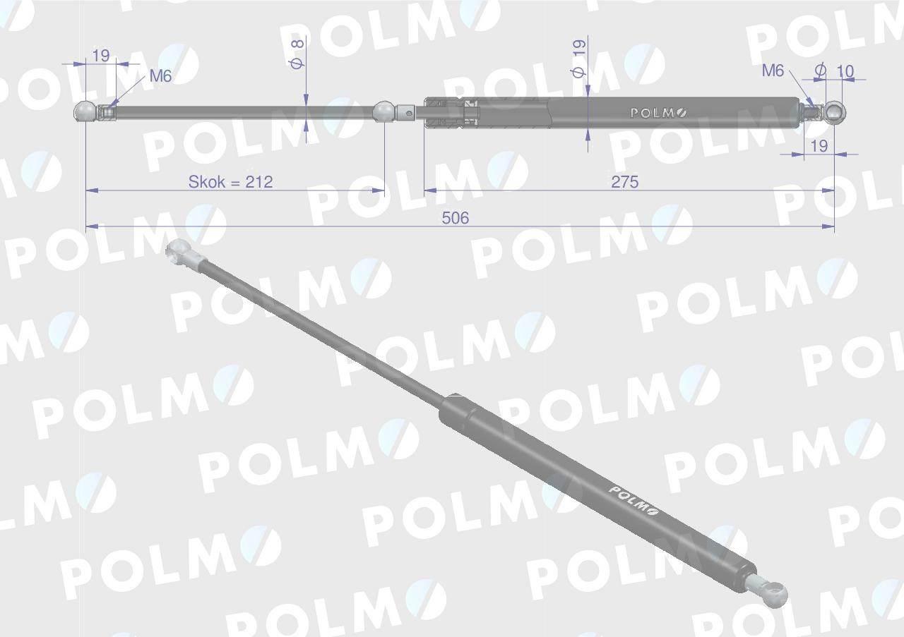 Siłownik szyby przedniej tylnej L max. 506mm 4399080P DEUTZ POLMO 4399080P - zdjęcie 2