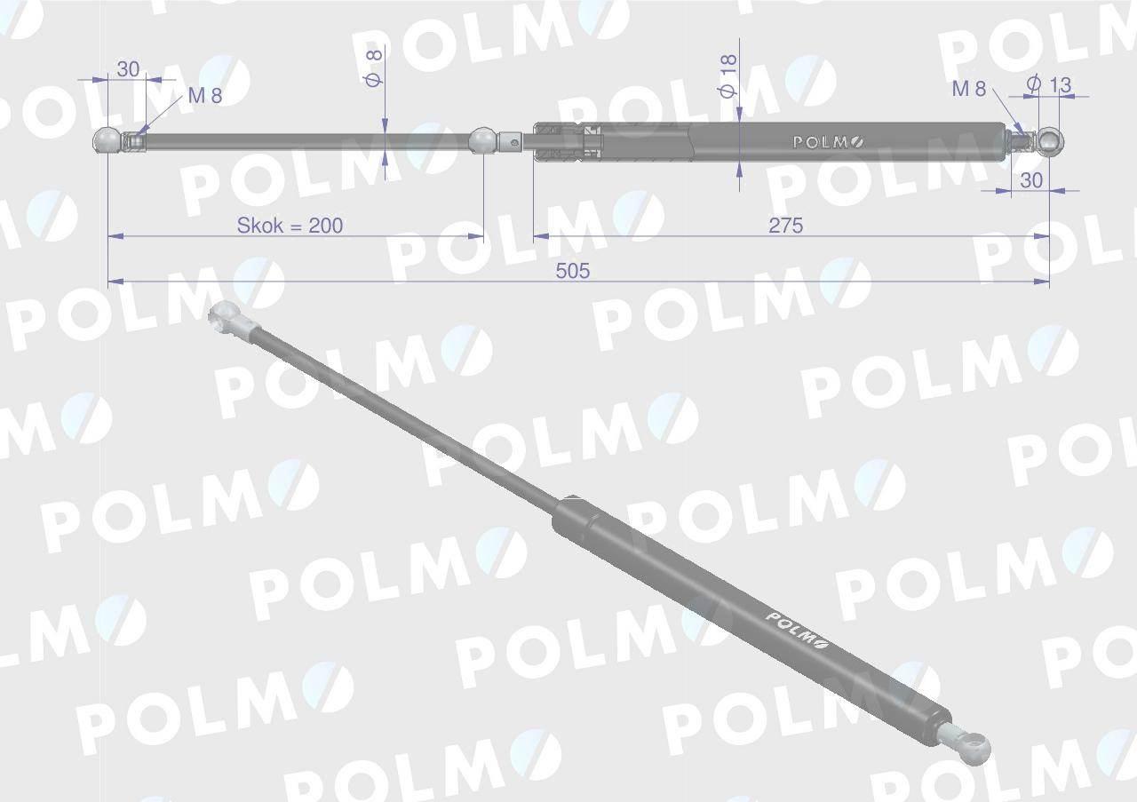 Siłownik szyby przedniej tylnej L max. 510mm 04357777P drzwi DEUTZ POLMO - zdjęcie 2