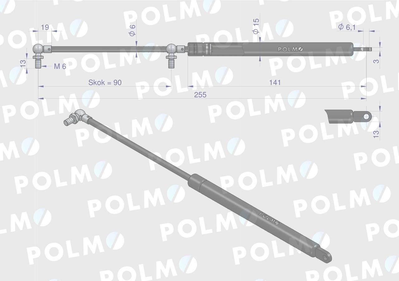 Siłownik szyba tylna, Szyberdach L max. 255mm 4316668P DEUTZ POLMO - zdjęcie 3