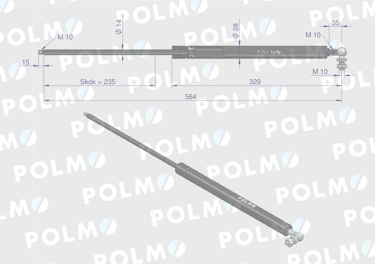 Siłownik szyby przedniej L max. 564mm F238805202360P FENDT POLMO - zdjęcie 2