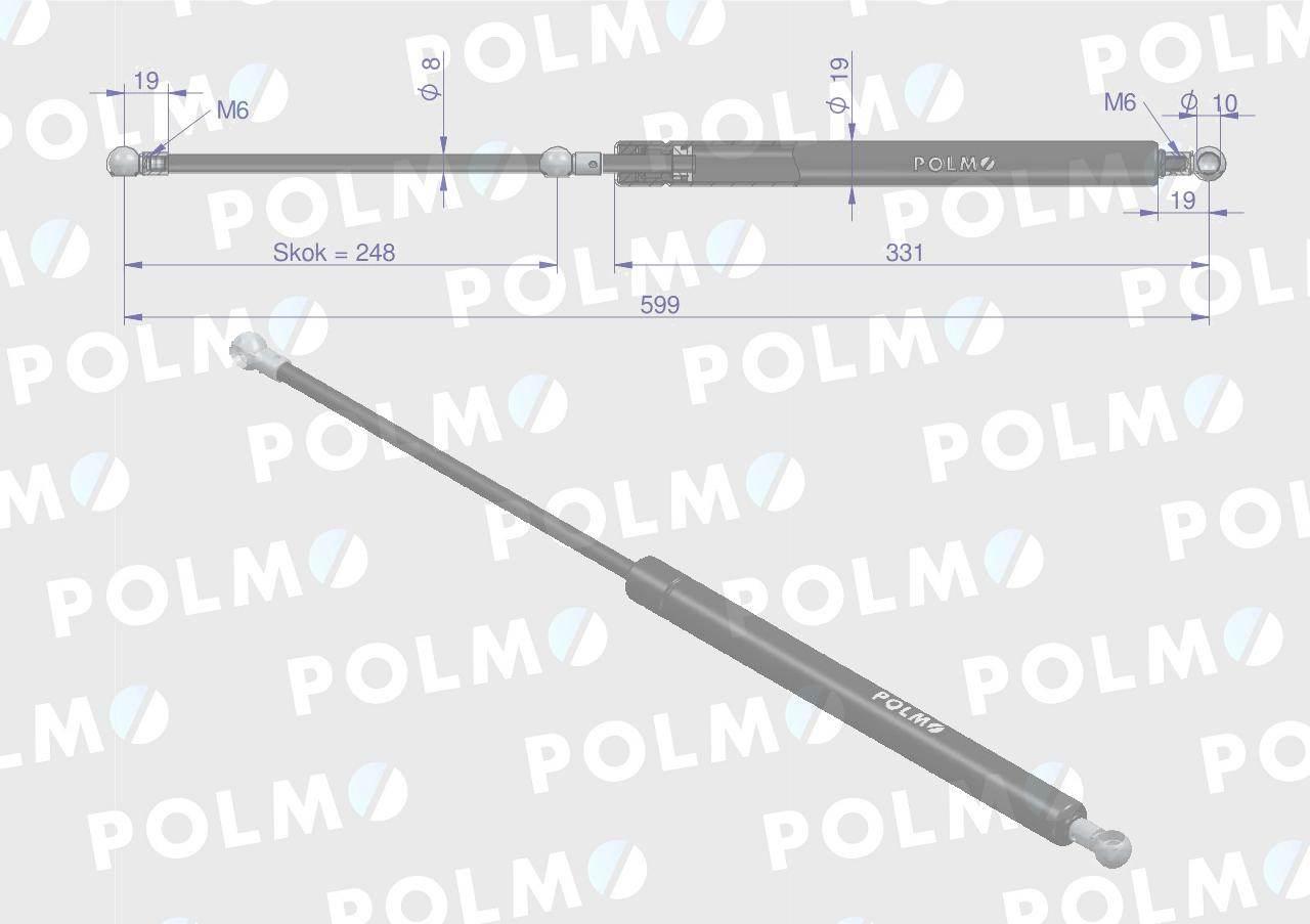 Siłownik szyby tylnej L max. 599mm CA516619P FENDT POLMO CA516619P - zdjęcie 2