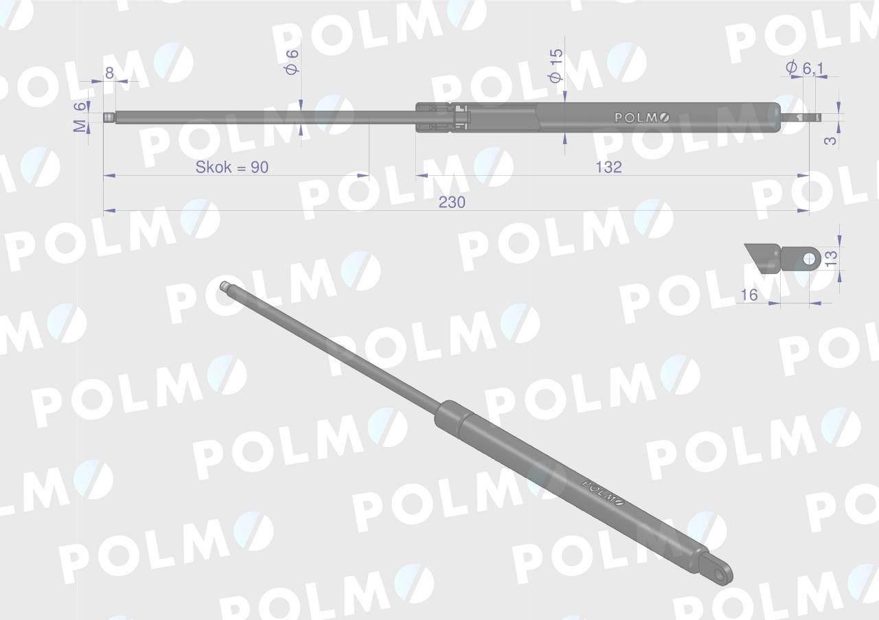Siłownik szyberdachu L max. 230mm AL28649P JOHN DEERE POLMO AL28649P - zdjęcie 2