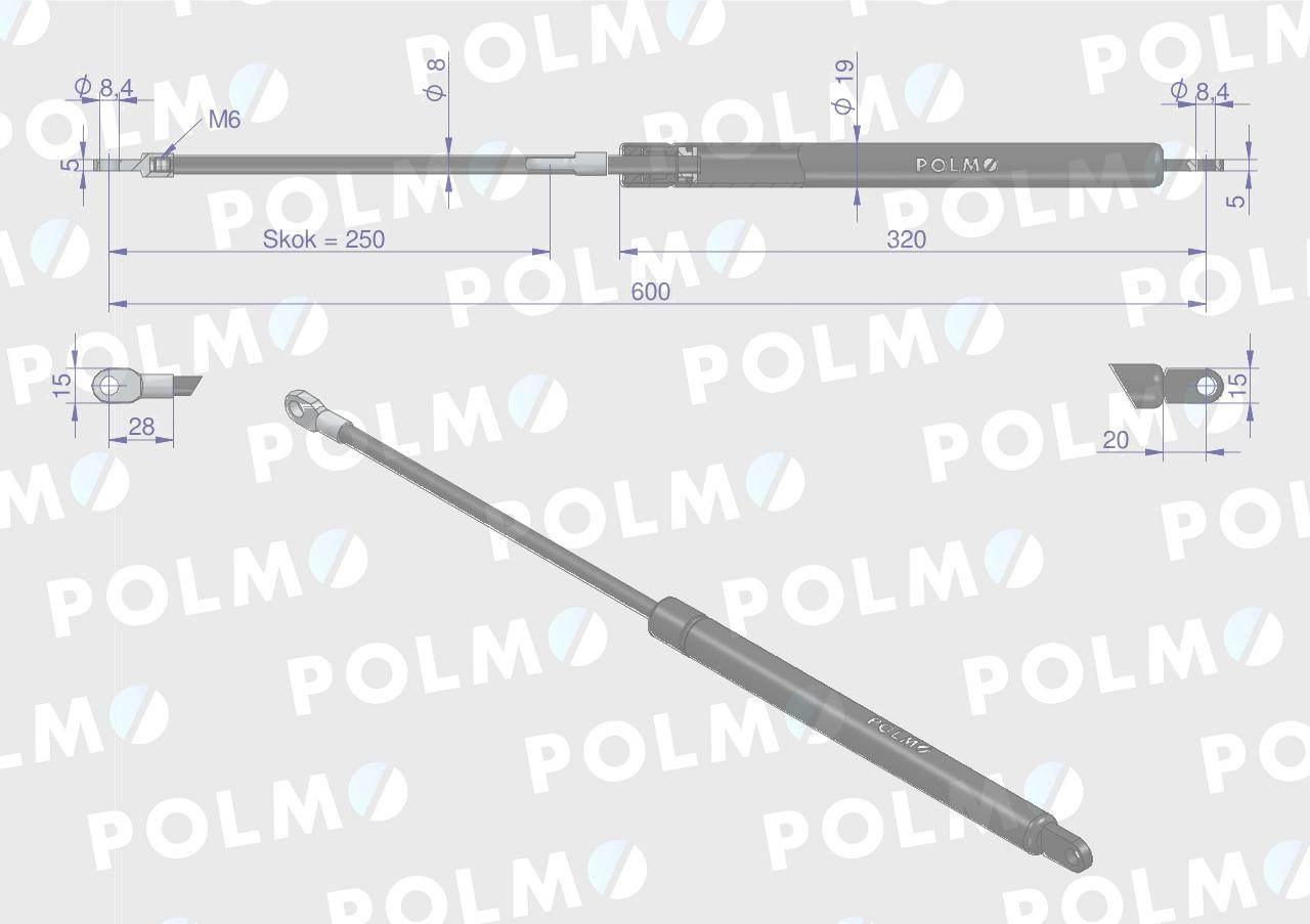 Siłownik szyby tylnej. Szyberdachu L max. 600mm 0308250110P BELARUS MTZ POL - zdjęcie 3